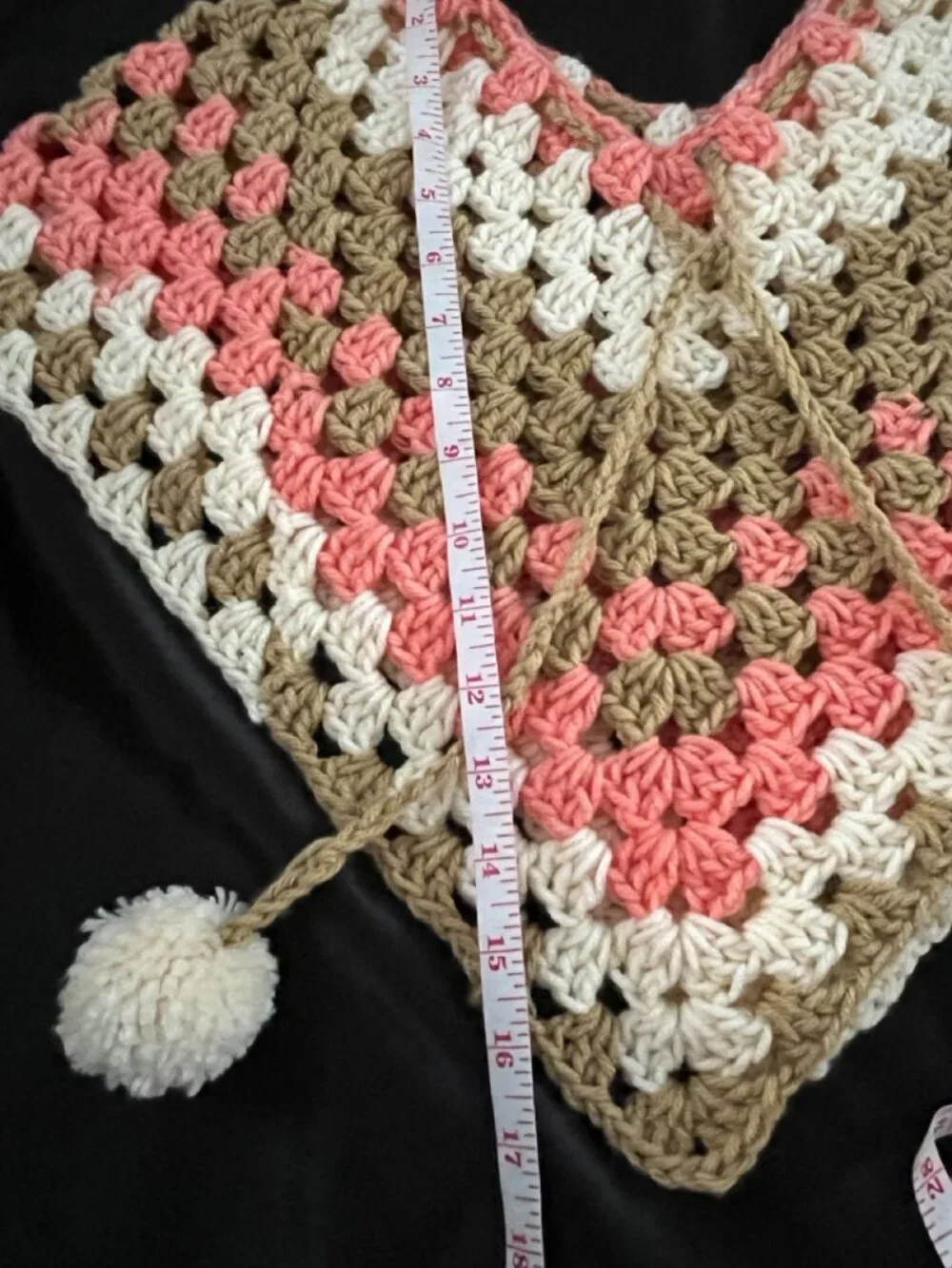Handmade Crochet Granny Square Poncho and Beanie Hat Set Toddler Girl